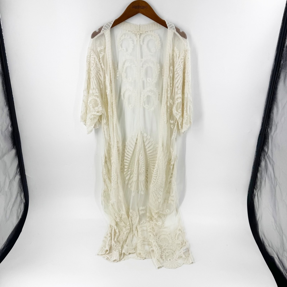 Do Everything in Love Lace Kimono Duster‎ Cream Ivory Sheer Floral Mesh Longline
